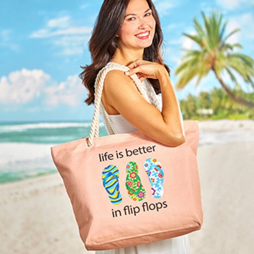 Beach Bag Zip Up Rope Handle Oversized